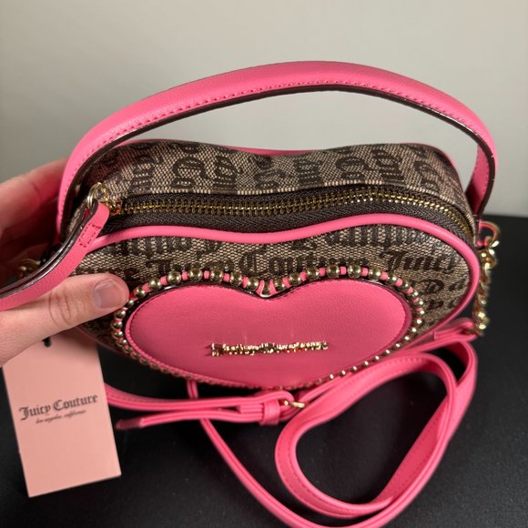 Juicy Couture Taupe DK Brown Love Never Dies Mini Tote Crossbody Pink - NWT - Picture 3 of 7